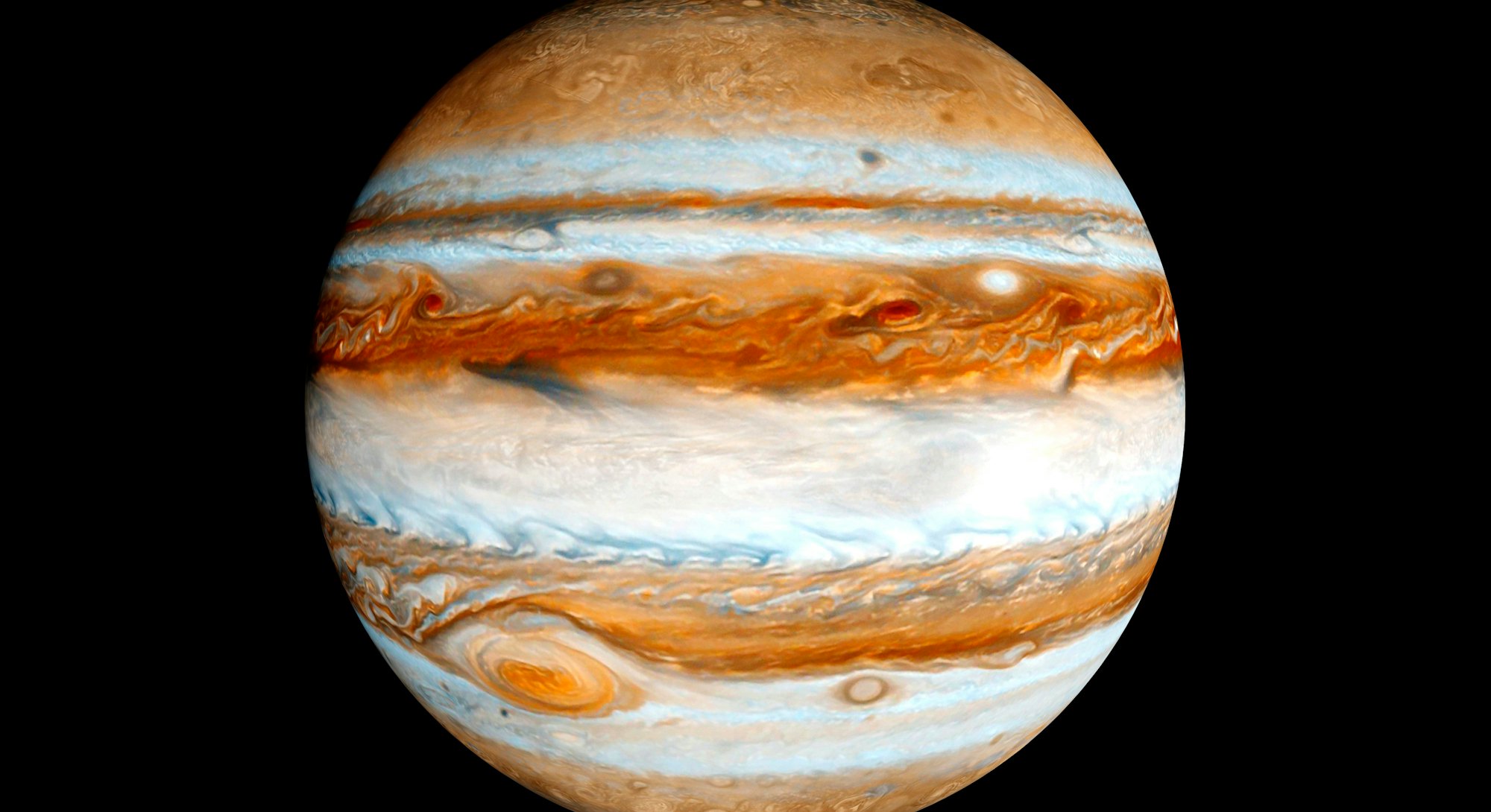 Jupiter gas giant slowly orbiting in deep space concept