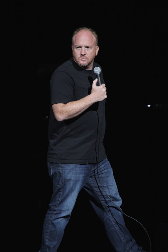Comedian Louis C.K. (Louis Szekely) is shown performing on stage during a "live" stand up concert ap...