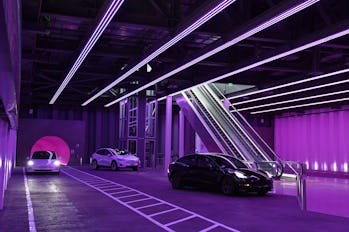 LAS VEGAS, NEVADA - APRIL 09:  Tesla cars are shown in the Central Station during a media preview of...