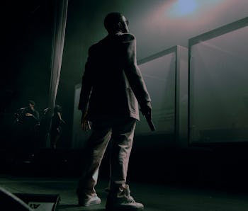 NEW YORK, NEW YORK--NOVEMBER 02:  Kanye West performs on his "Touch The Sky" Tour at The Theater At ...