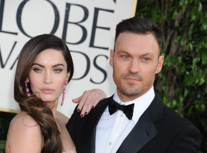 Actress Megan Fox and actor Brian Austin Green arrive at the 70th Annual Golden Globe Awards held at...