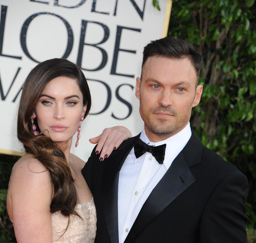 Actress Megan Fox and actor Brian Austin Green arrive at the 70th Annual Golden Globe Awards held at...