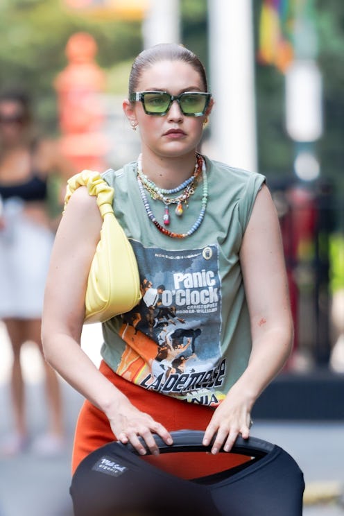 NEW YORK, NEW YORK - JULY 06: Gigi Hadid is seen in SoHo on July 06, 2021 in New York City. (Photo b...