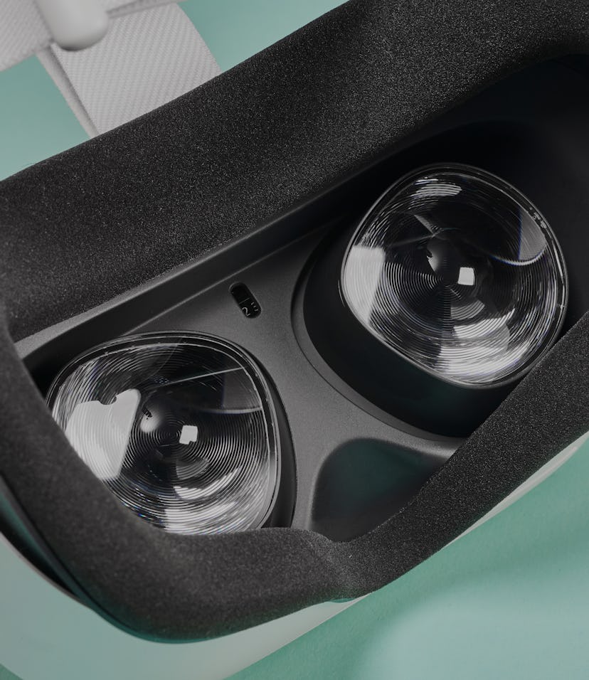 Detail of an Oculus Quest 2 virtual reality headset, taken on September 28, 2020. (Photo by Phil Bar...