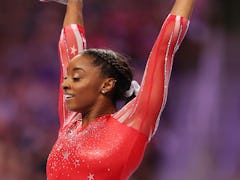 ST LOUIS, MISSOURI - JUNE 27: Simone Biles competes in the floor exercise during the Women's competi...