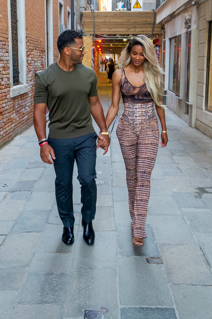 VENICE, ITALY - JULY 02: Russell Wilson and Ciara arrive at the Harry's Bar for a dinner on July 02,...