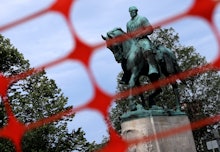 CHARLOTTESVILLE, VIRGINIA - JULY 09:  A statue of Confederate Gen. Robert E. Lee is shown in Market ...