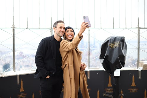 NEW YORK, NEW YORK - FEBRUARY 12: Tayshia Adams and Zac Clark celebrate their love at The Empire Sta...