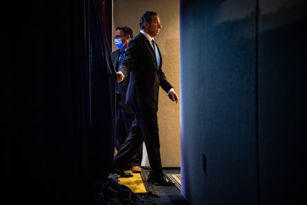 WASHINGTON, DC - MAY 27: New York Gov. Andrew Cuomo departs after a press conference on the COVID-19...