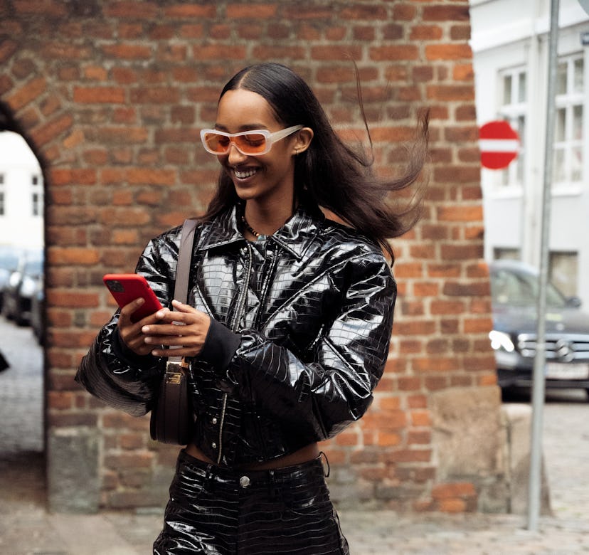 COPENHAGEN, DENMARK - AUGUST 10: Model wearing black leather costume outside Remain during Copenhage...