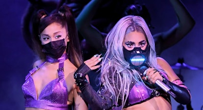 Ariana Grande and Lady Gaga perform during the 2020 MTV Video Music Awards.