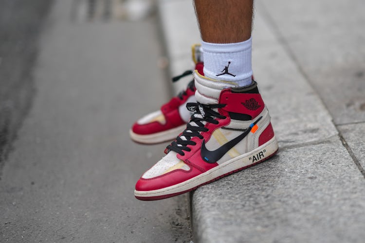 PARIS, FRANCE - JUNE 23: Marc Forne wears white ribbed Air Jordan socks from Nike, black / white and...