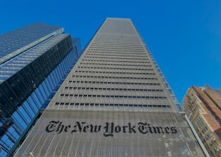 The New York Times Building is seen in New York City on February 4, 2021. (Photo by Daniel SLIM / AF...