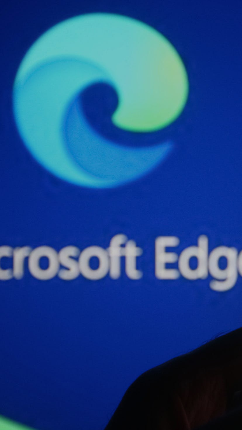 UKRAINE - 2021/07/20: In this photo illustration a Microsoft Edge logo of a web browser developed by...