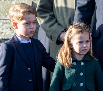 KING'S LYNN, ENGLAND - DECEMBER 25: Prince George of Cambridge and Princess Charlotte of Cambridge a...