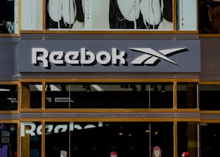 NEW YORK CITY, UNITED STATES - 2020/02/20: English footwear and apparel company Reebok store logo se...