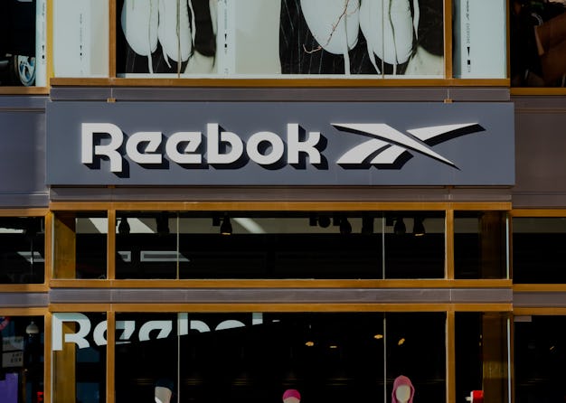 NEW YORK CITY, UNITED STATES - 2020/02/20: English footwear and apparel company Reebok store logo se...