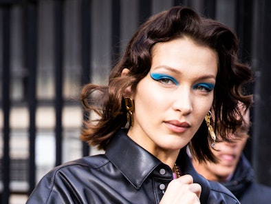 Bella Hadid, beauty detail, is seen outside Miu Miu, during Paris Fashion Week - Womenswear Fall/Win...
