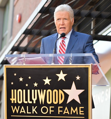 HOLLYWOOD, CALIFORNIA - NOVEMBER 01: Alex Trebek speaks at Harry Friedman Honored With A Star On The...