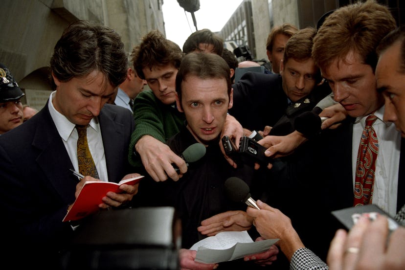 COLIN STAGG [C] ISSUES A STATEMENT TO JOURNALISTS OUTSIDE THE OLD BAILEY AFTER THE CASE AGAINST HIM ...