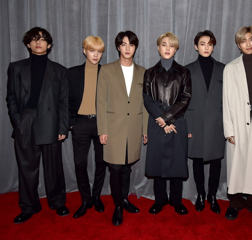 LOS ANGELES, CALIFORNIA - JANUARY 26: BTS attends the 62nd Annual GRAMMY Awards at STAPLES Center on...