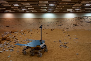 STEVENAGE, ENGLAND - FEBRUARY 07: A working prototype of the ExoMars rover at the Airbus Defense Spa...