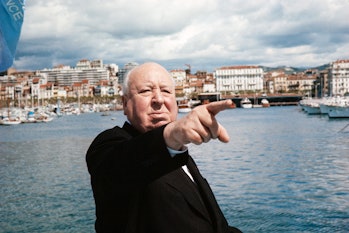 British film director Alfred Hitchcock poses during the Cannes Film Festival in Cannes, southern Fra...