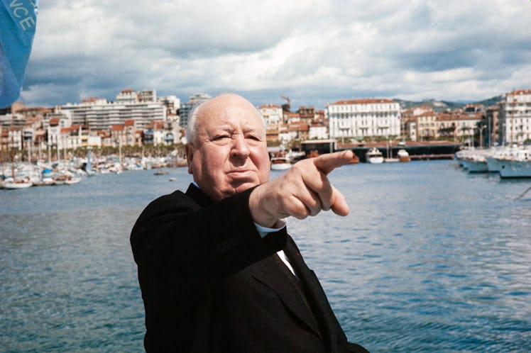 British film director Alfred Hitchcock poses during the Cannes Film Festival in Cannes, southern Fra...