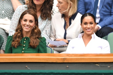 LONDON, ENGLAND - JULY 13: Catherine, Duchess of Cambridge and Meghan, Duchess of Sussex in the Roya...