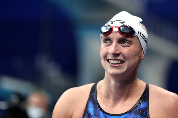 TOKYO, JAPAN - JULY 29: Katie Ledecky of Team United States looks on competing in heat four of the W...