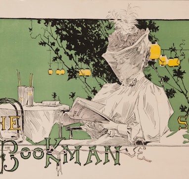 Art Nouveau illustration of veiled woman reading the September issue of The Bookman, Illustrated by ...