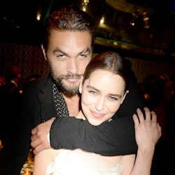 LOS ANGELES, CA - SEPTEMBER 22: Actors Jason Momoa and Emilia Clarke attend HBO's official Emmy afte...