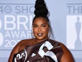 LONDON, ENGLAND - FEBRUARY 18: (EDITORIAL USE ONLY) Lizzo attends The BRIT Awards 2020 at The O2 Are...