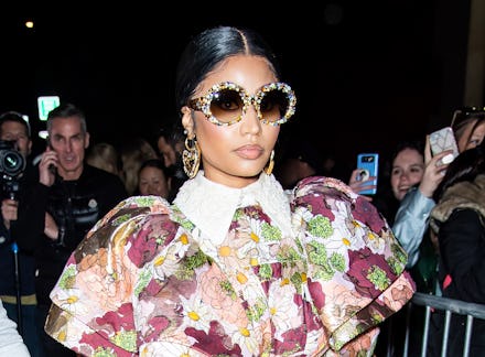 NEW YORK, NEW YORK - FEBRUARY 12: Rapper Nicki Minaj is seen leaving the Marc Jacobs Fall 2020 runwa...