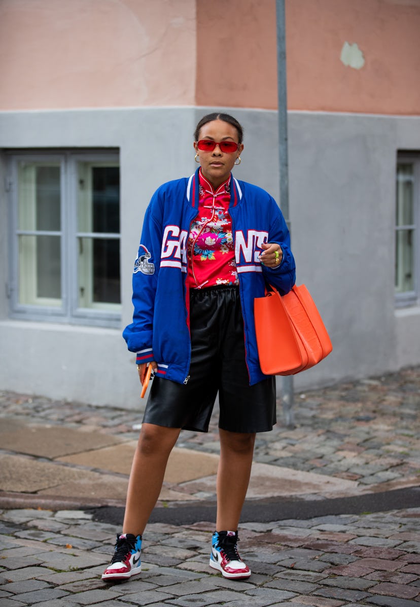 COPENHAGEN, DENMARK - AUGUST 10: A guest is seen wearing blue jacket outside Lovechild on August 10,...