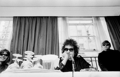 Bob Dylan, portrait at a press conference at the Savoy hotel in London, May 1966. (Photo by Fiona Ad...