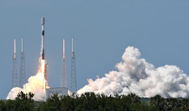 CAPE CANAVERAL, FLORIDA, UNITED STATES - 2021/05/26: A SpaceX Falcon 9 rocket lifts off from pad 40 ...