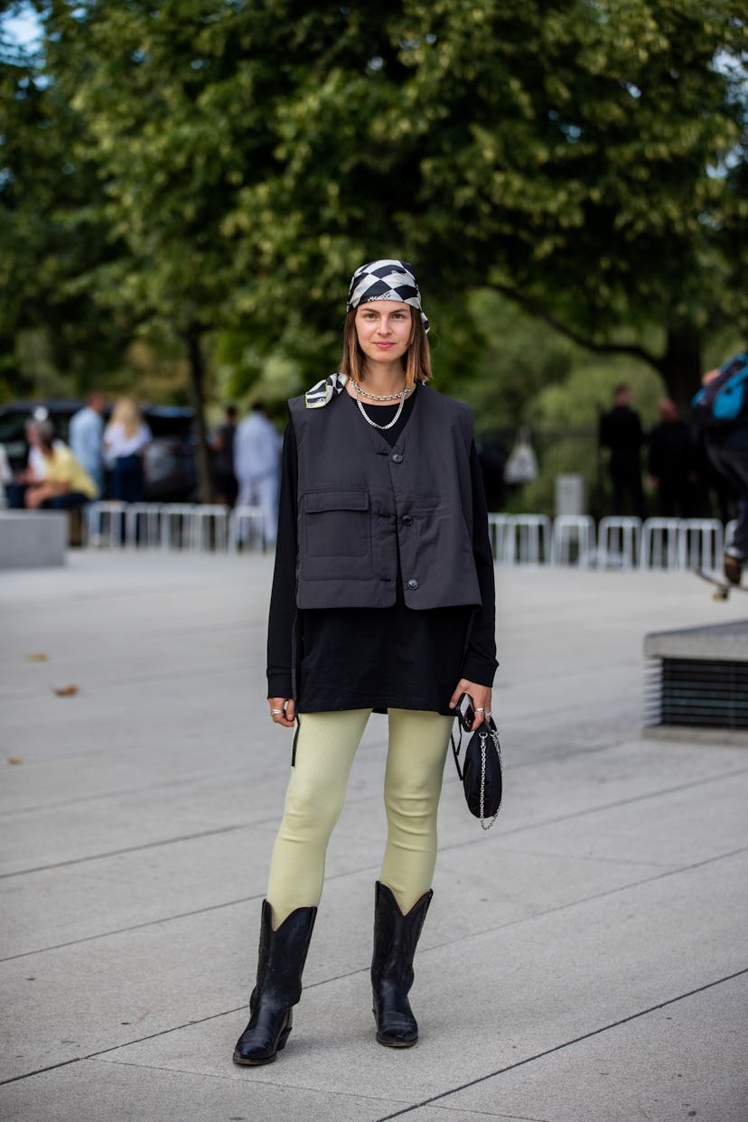 COPENHAGEN, DENMARK - AUGUST 11: Jacqueline Zelwis seen wearing vest, head scarf outside Baum und Pf...