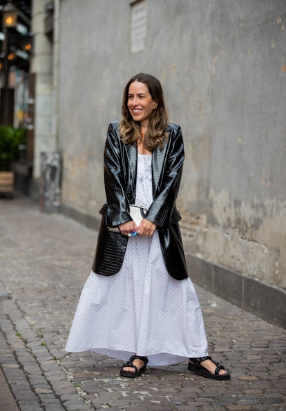 COPENHAGEN, DENMARK - AUGUST 10: Idalia Salsamendi is seen wearing jacket: Stand Studio, white Dress...