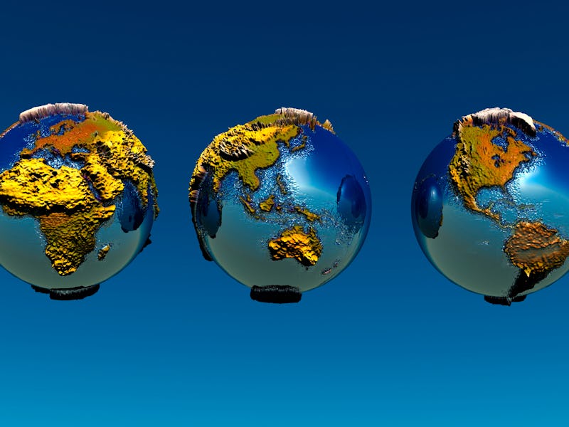 3 Views Of The Earth Showing Different Continents