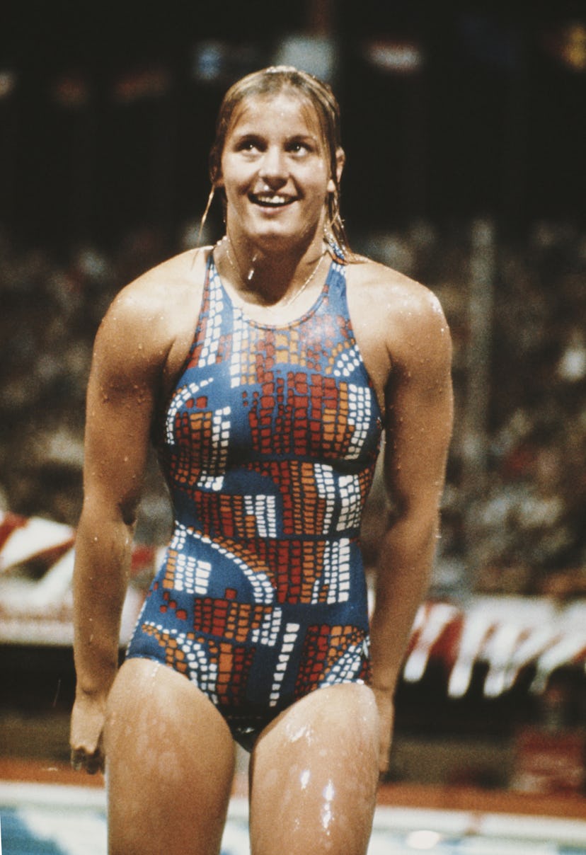 Kornelia Ender of East Germany after the Women's 100 metres Butterfly on 22nd July 1976 during the X...