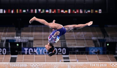 Simone Biles of United States of America during women's qualification for the Artistic Gymnastics f...
