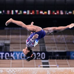 Simone Biles of United States of America during women's qualification for the Artistic  Gymnastics f...