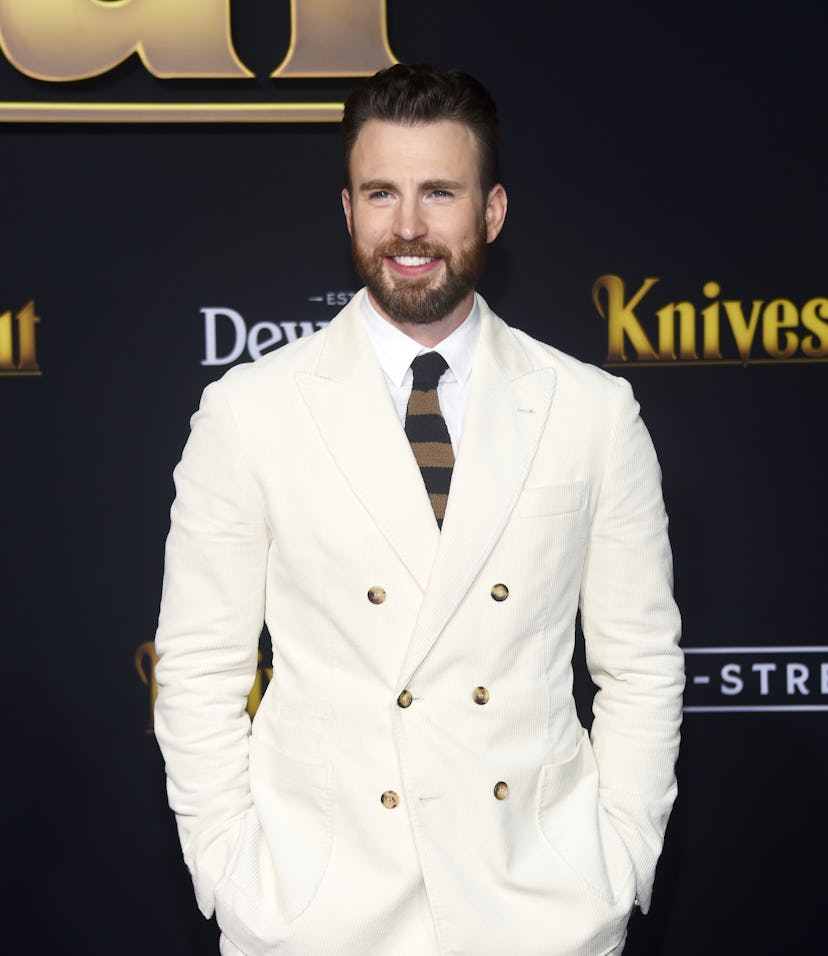 WESTWOOD, CALIFORNIA - NOVEMBER 14: Chris Evans arrives at the premiere of Lionsgate's "Knives Out" ...