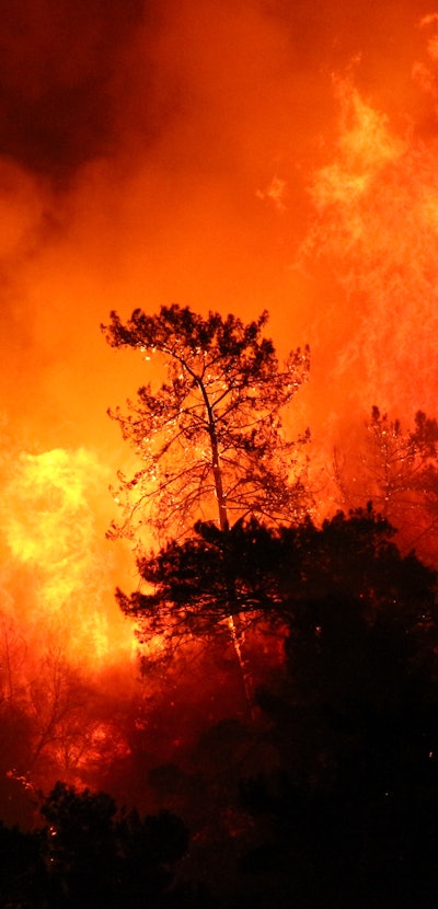 Smoke and flames rise from a forest fire in Marmaris district in Mugla, Turkey, on Saturday, July 31...
