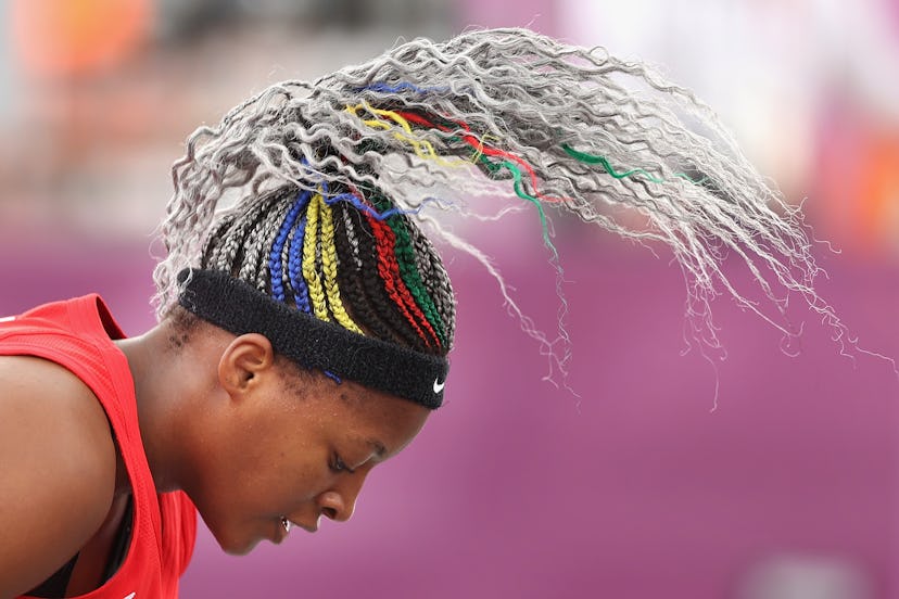 TOKYO, JAPAN - JULY 27: A detail shot of the hair of Stephanie Mawuli of Team Japan in the 3x3 Baske...