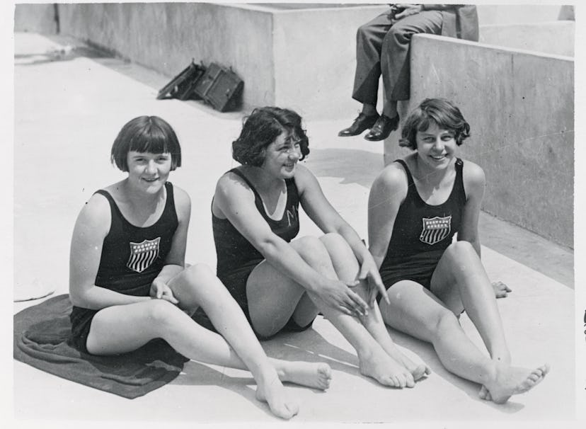 (Original Caption) Paris, France: Ellen Wainwright, Ruth Thomas, and Martha Norelius, American girl ...