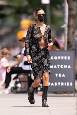NEW YORK, NEW YORK - AUGUST 01: Bella Hadid is seen in Tribeca on August 01, 2021 in New York City. ...