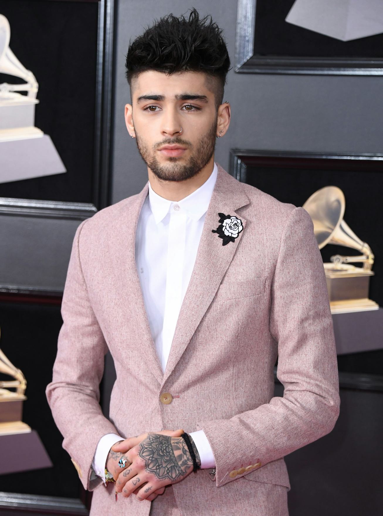 Zayn Malik arrives for the 60th Grammy Awards on January 28, 2018, in New York.  / AFP PHOTO / ANGEL...