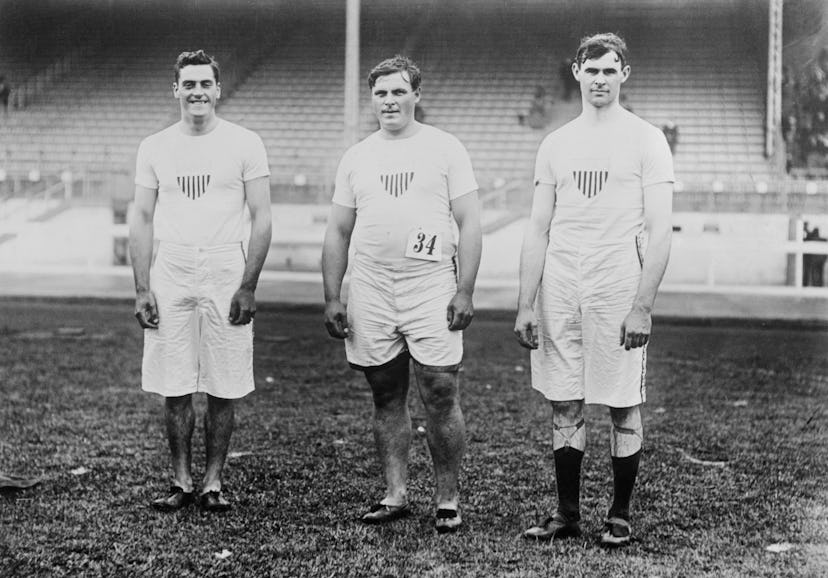 (Original Caption) Olympic Games London, England 1908-Winners of throwing the discus. Merritt H. Gri...